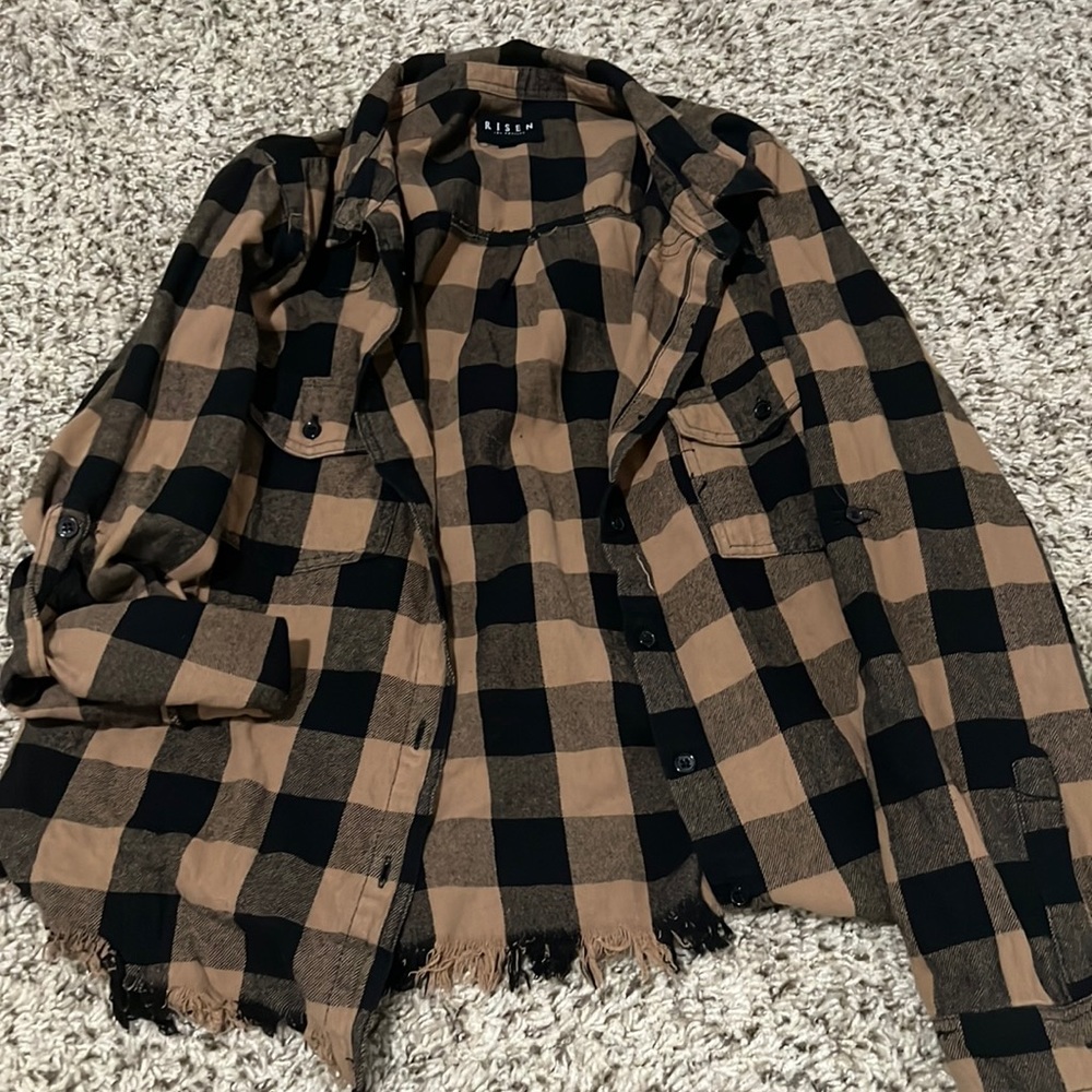 Brown and black risen flannel